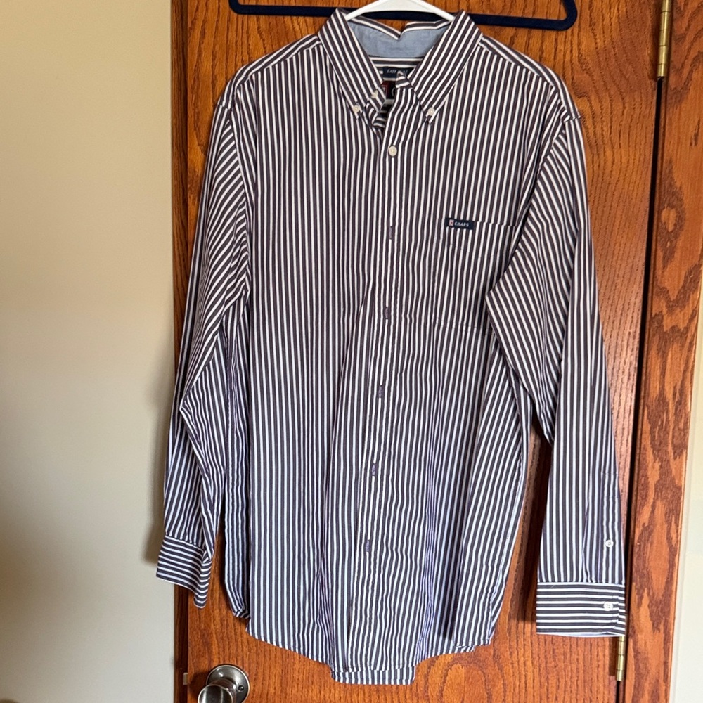 Chaps Deep Plum and White Striped Button Down Shirt Men’s Large